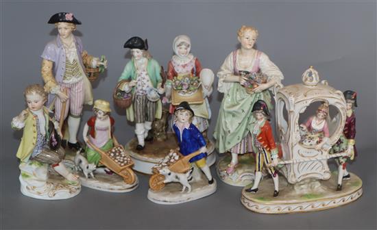 A 19th century Meissen boy, model no 17 and six other porcelain figures